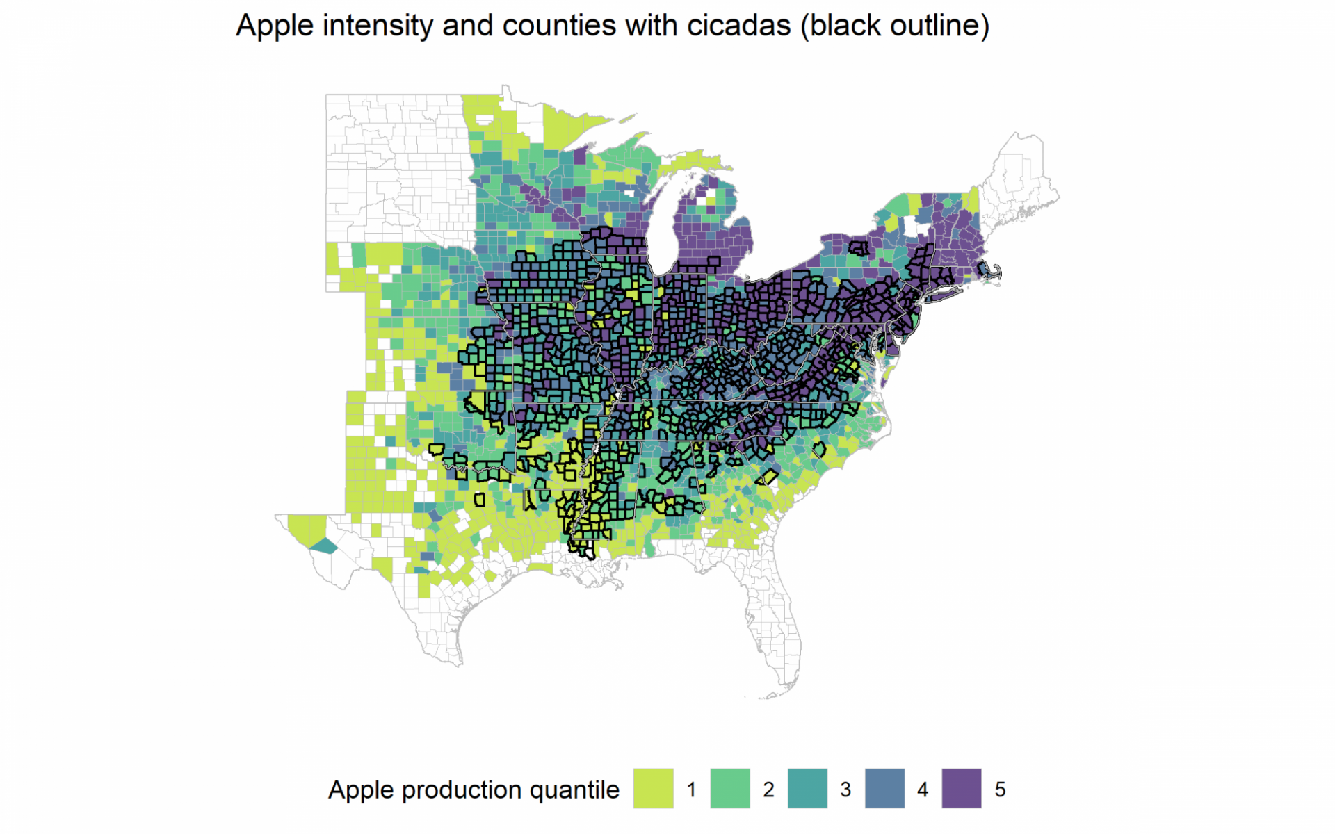 Apple intensity and counties with cicadas